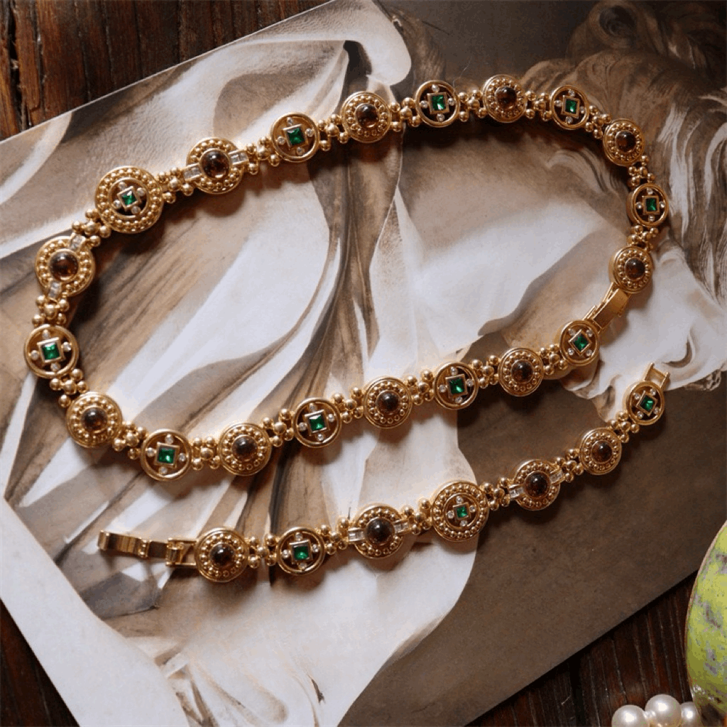 Vintage-Inspired Gold-Plated Necklace and Bracelet Set