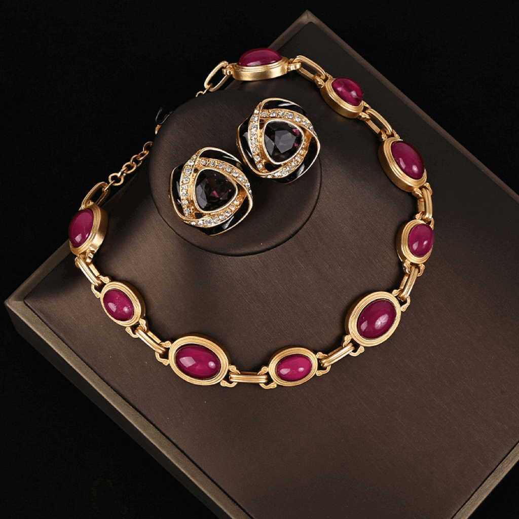 Ruby Radiance Enamel Jewelry Set