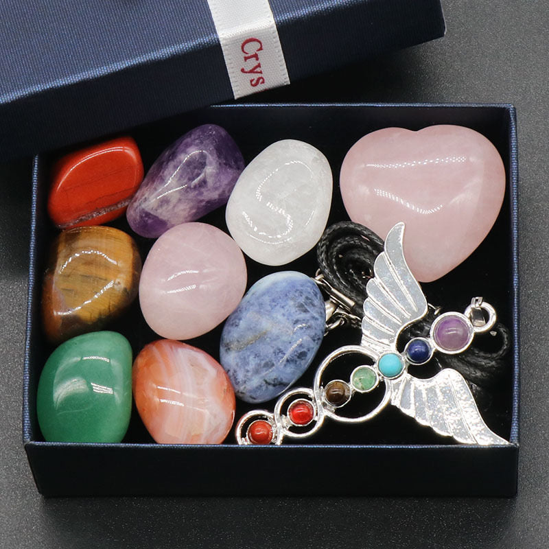 Seven Chakra Angel Crystal Pendant Set