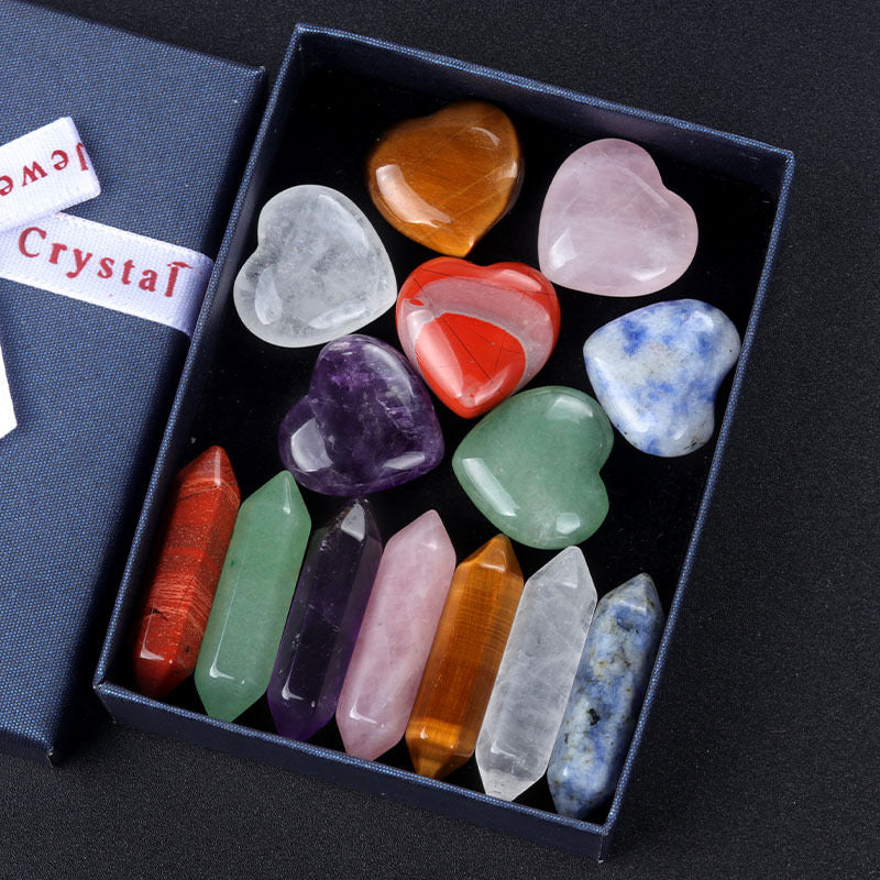 Sweat-heart and hexagonal prism crystal stone set