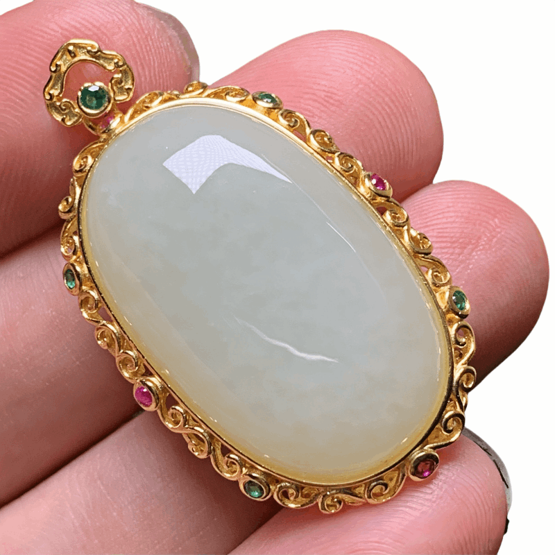 Natural light green jade pendant