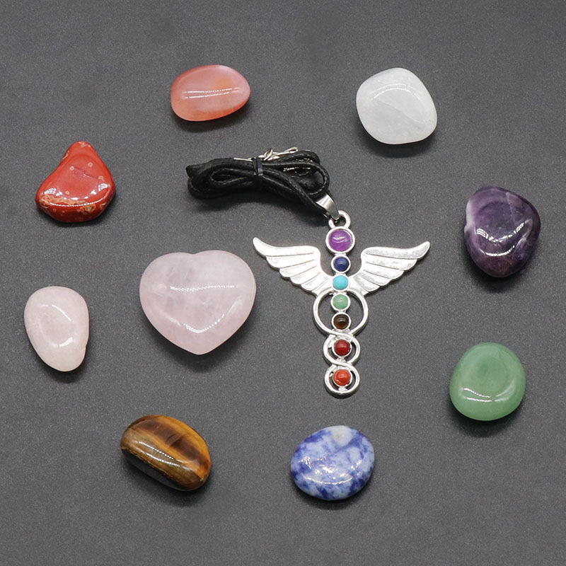 Seven Chakra Angel Crystal Pendant Set