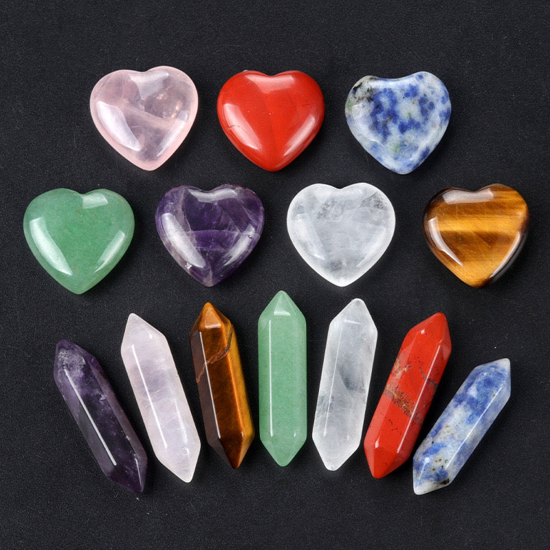 Sweat-heart and hexagonal prism crystal stone set