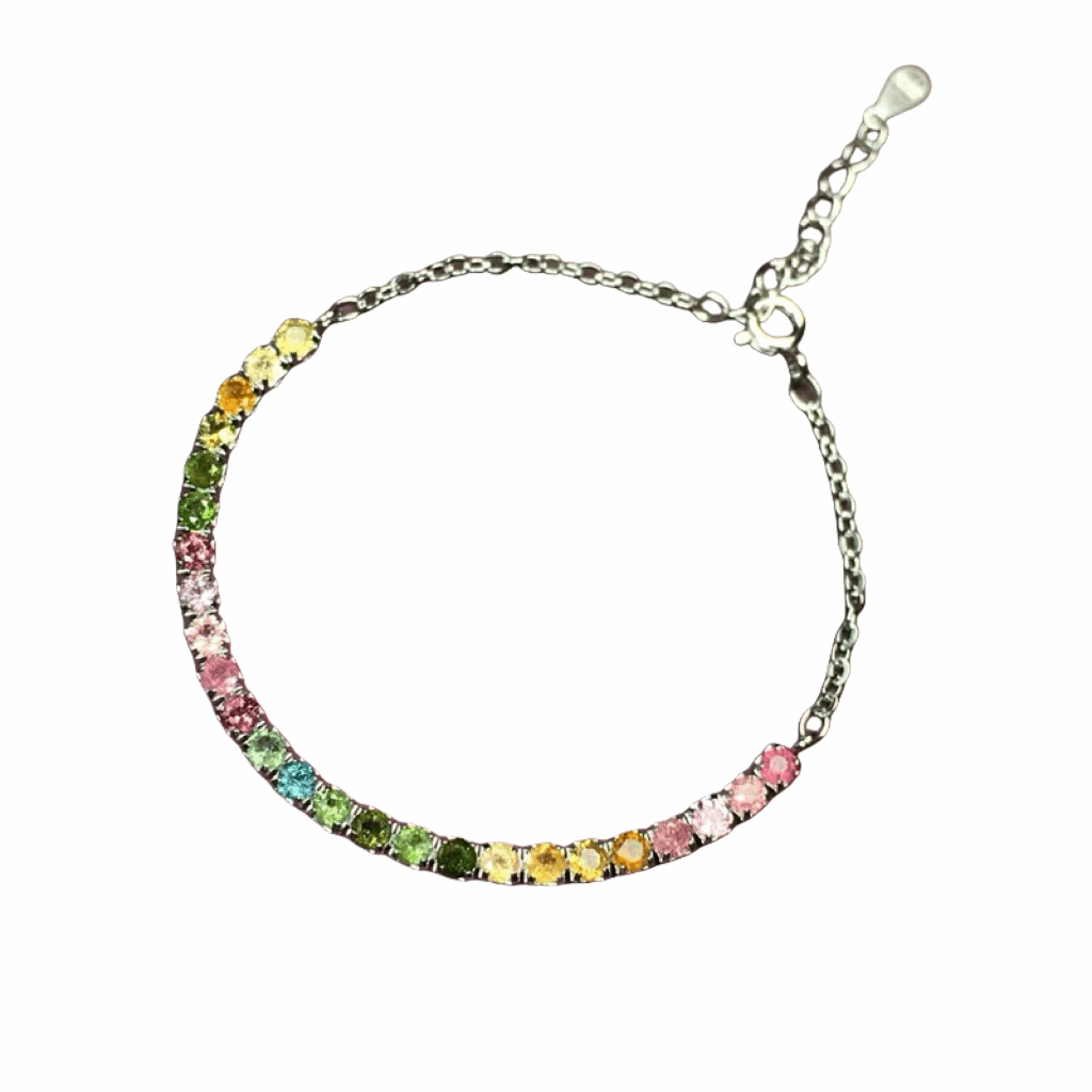 Silver bracelet inlaid with tourmaline