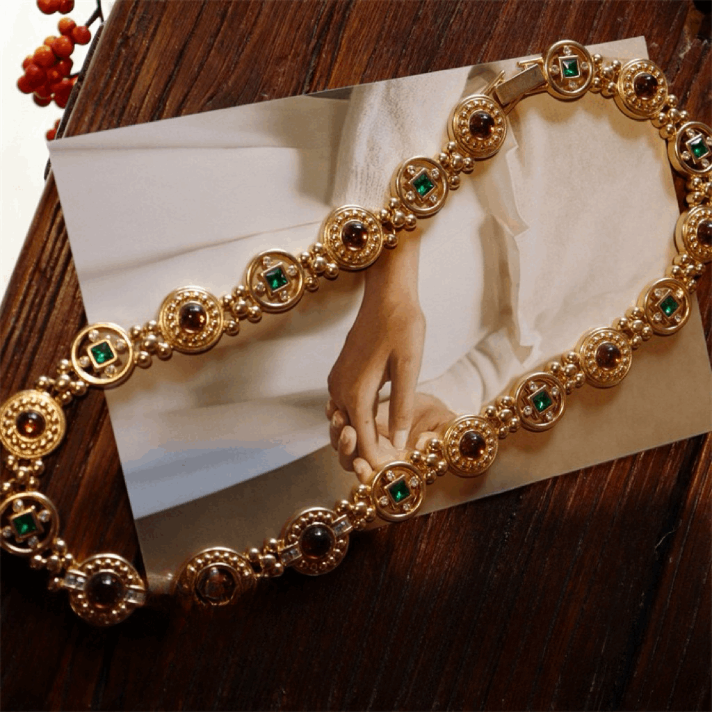 Vintage-Inspired Gold-Plated Necklace and Bracelet Set