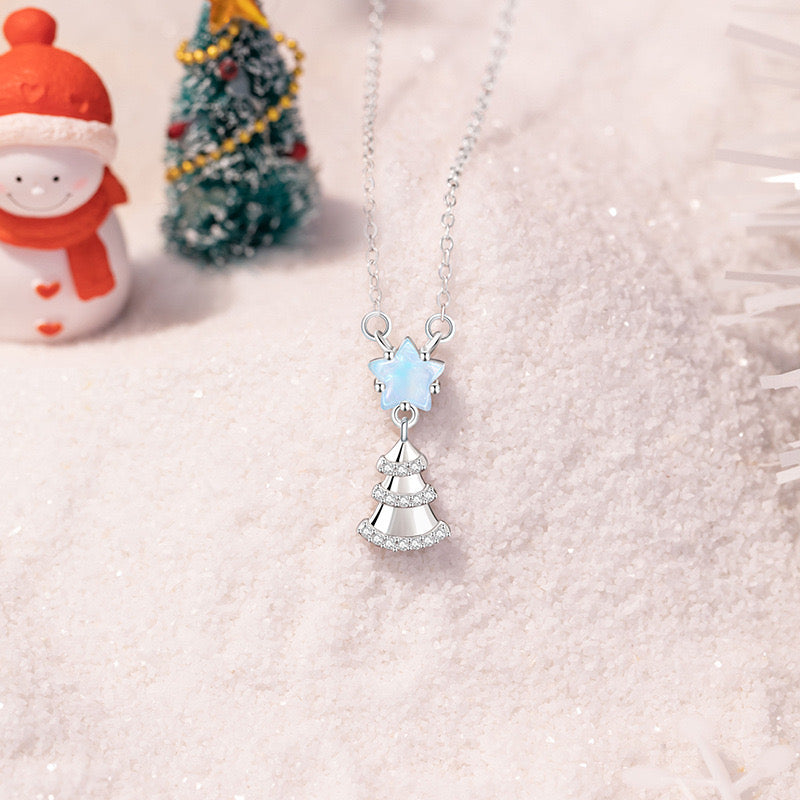 Starry Holiday Tree Pendant Necklace